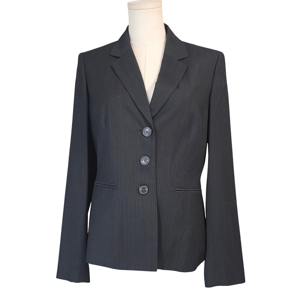 Jones New York Suit Blazer Womens 6 Black‎ Like New Pinstripe 3-Button P